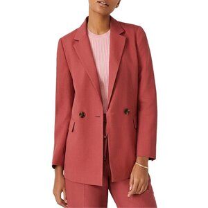 Ann Taylor Linen Blend Relaxed Double Breasted Long Blazer 6
